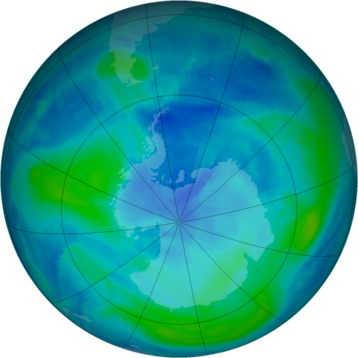 Antarctic ozone map for 15 March 2000